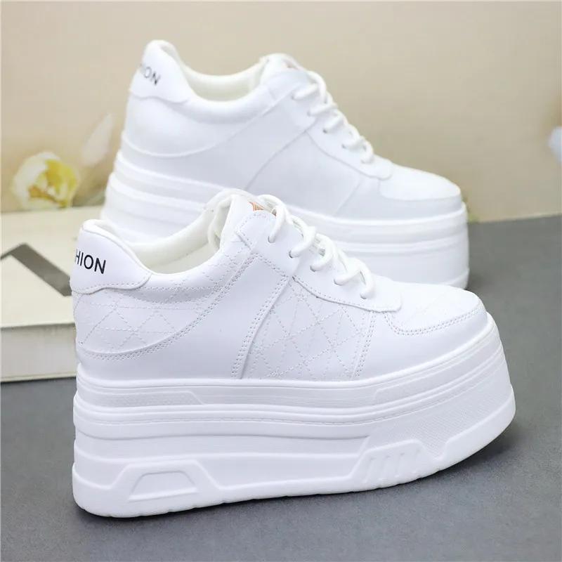 Fashion 12CM Comfy Spring Flats Booties Autumn Women Shoes Synthetic Genuine Leather Ankle Boots Platform Wedge Chunky Sneakers