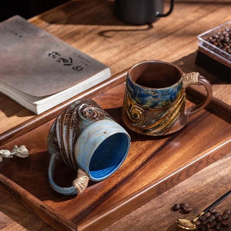 1pc Ceramic Mug Creative Spiral Hemp Rope Vintage Office Afternoon Tea Coffee Mug Living Room Decoration Household Cup Gift