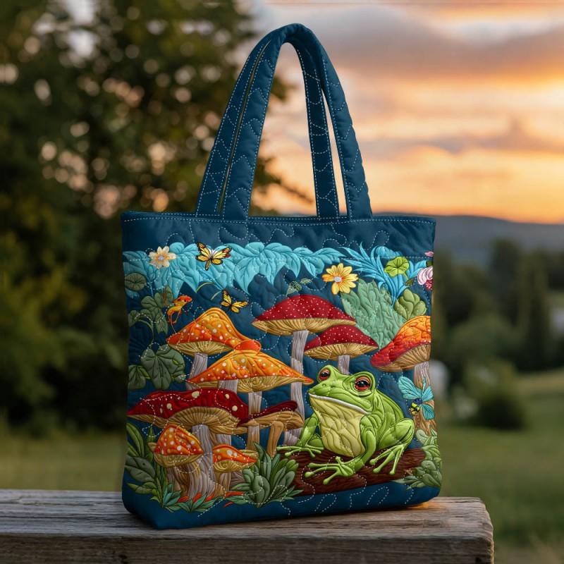 Floral Print Quilted Tote Bag - Shoulder Hand Carry Medium Size Street Style