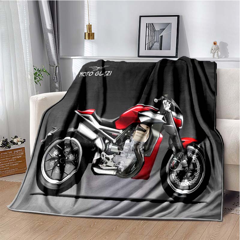 3D Retro Motorcycle G-Guzzi Flannel Printed Blanket Home Sofa Bed Warm Oversized Home Bedding Office Picnic Gift Soft Blanket