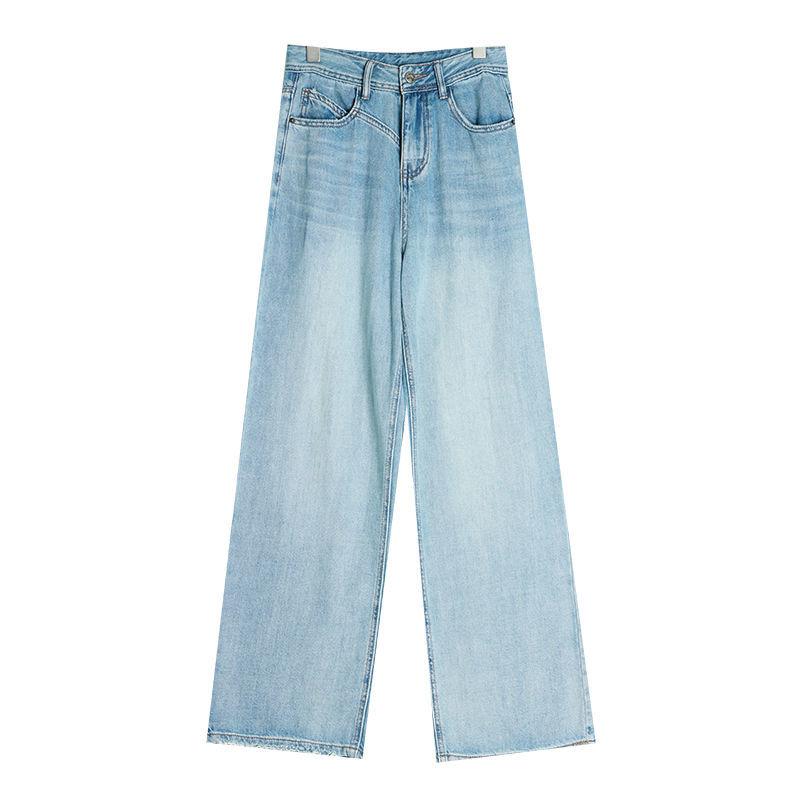 

Голубые широкие джинсы для женщин, мягкие и свободные повседневные прямые брюки для швабры 4XL синий