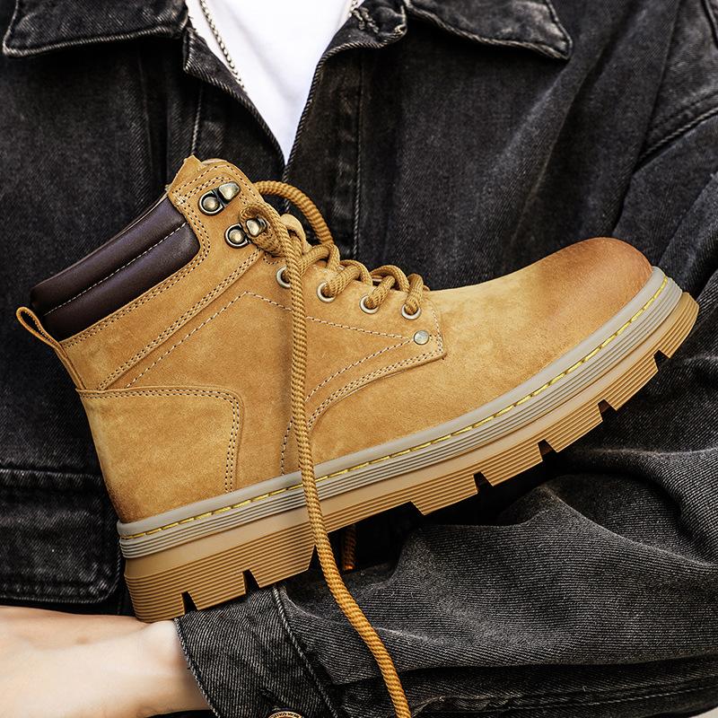 Leather Martin Boots Men's 5 New Thick-soled Retro Rhubarb Boots American High-top Short Boots Tooling Boots