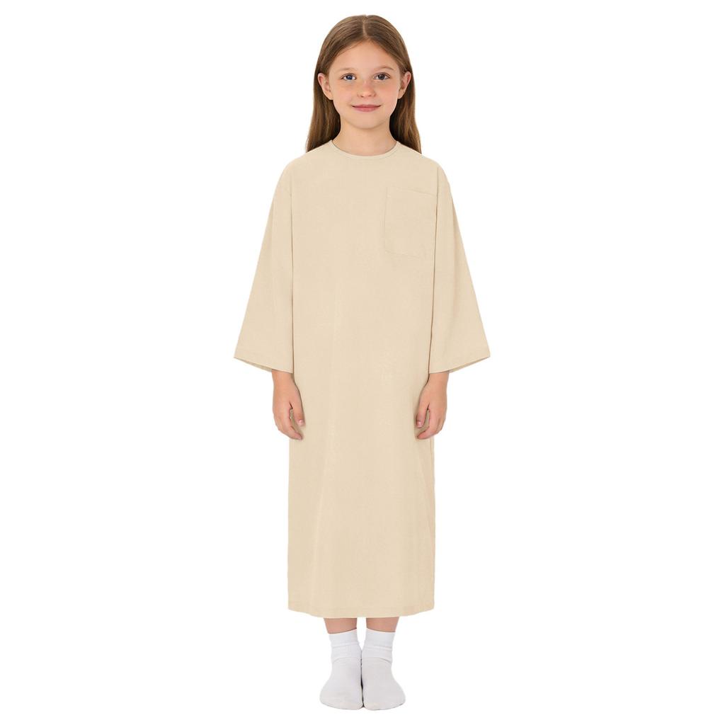 Kids Adaptive Nursing Gown Long Sleeve Back Split Hook-Loop Fastener with Pocket for Special Needs Patients
