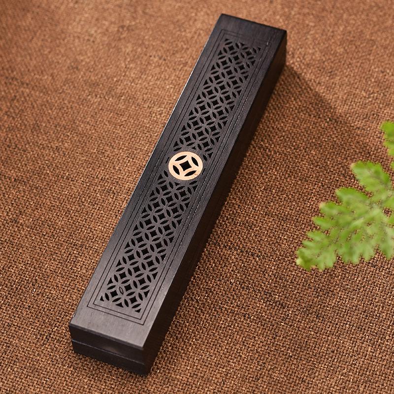 Ebony Carving Reclining Incense Holder with Auspicious Cloud Pattern - Purple Ebony Incense Burner Box for Home Use. Default