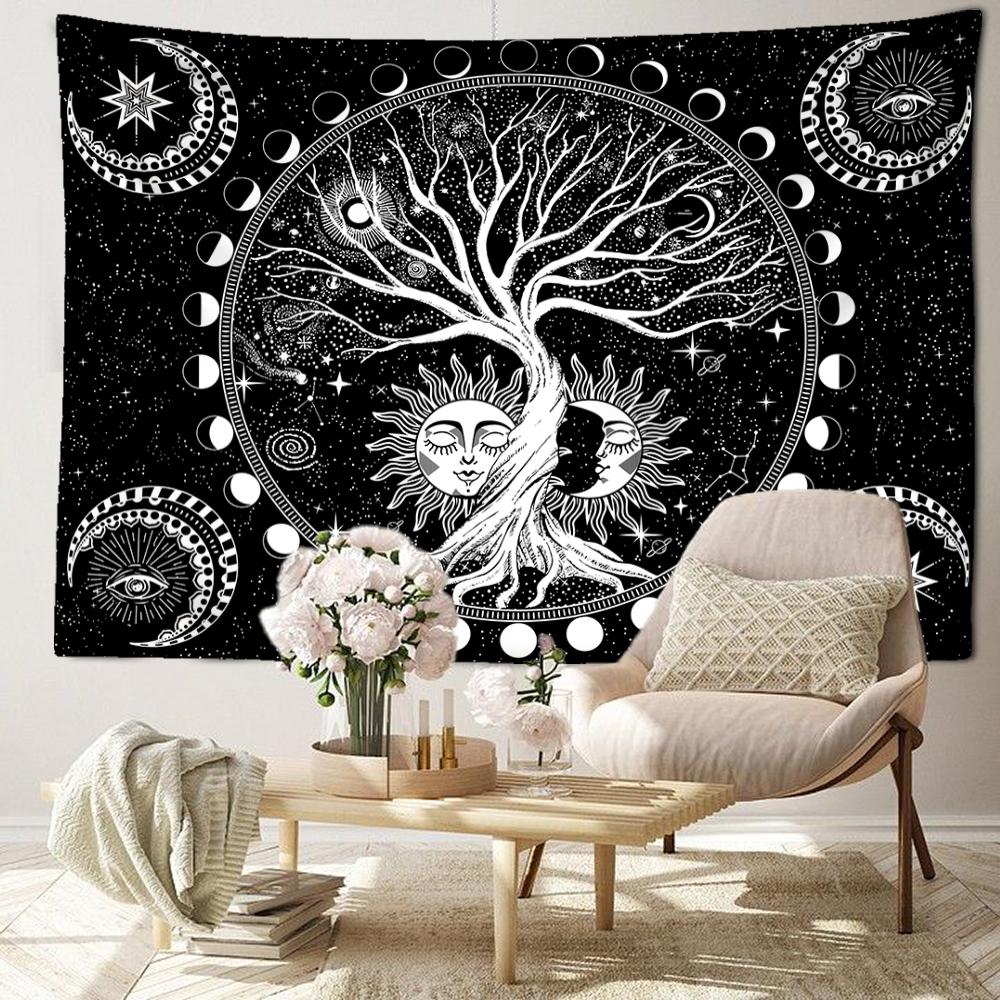 Moon Phase Life Tree Tapestry Wall Hanging Abstract Sun And Moon Art Hippie Tapiz Witchcraft Mysterious Dormitory Home Decor