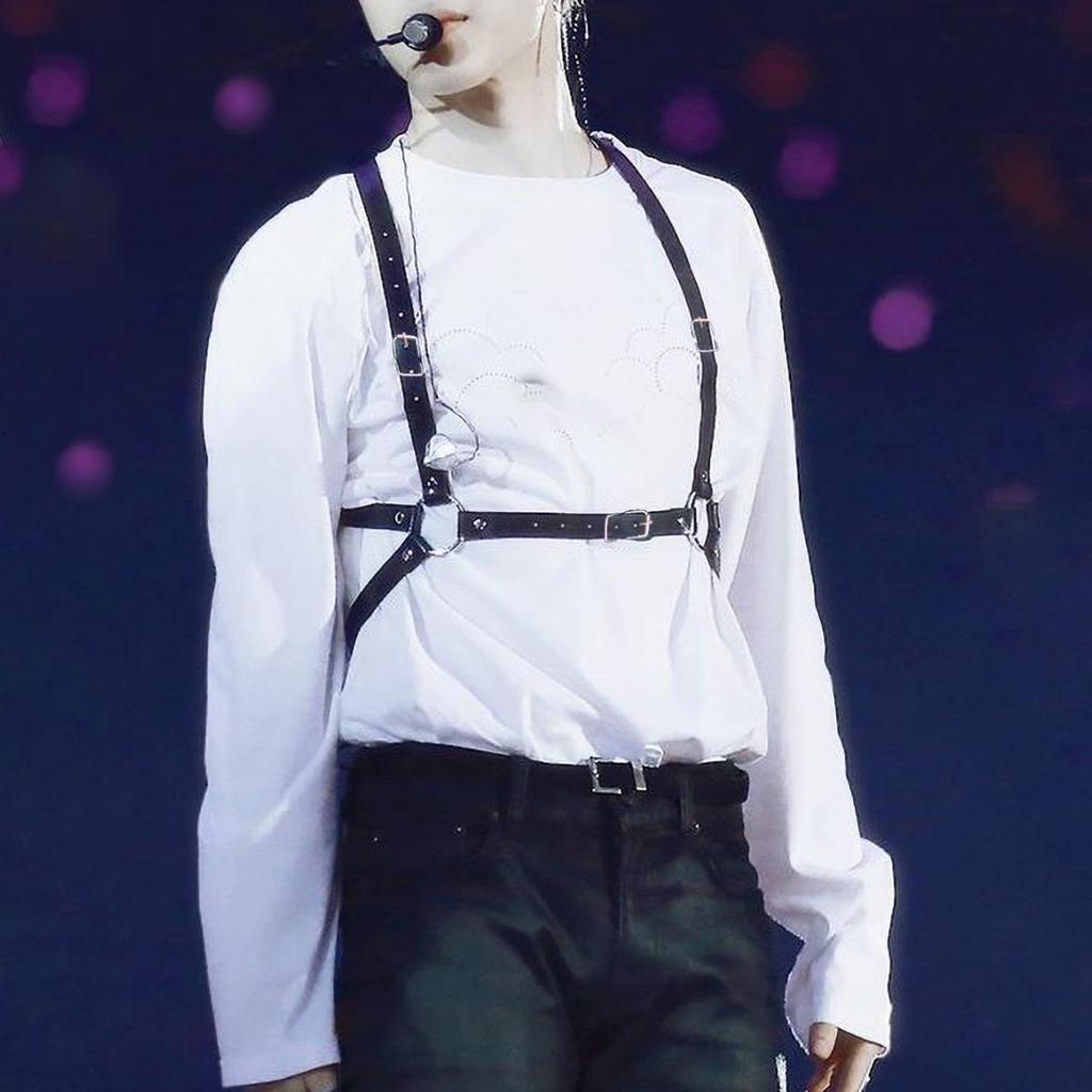 Men's Kpop Stage Performance Leather Harness Suspenders