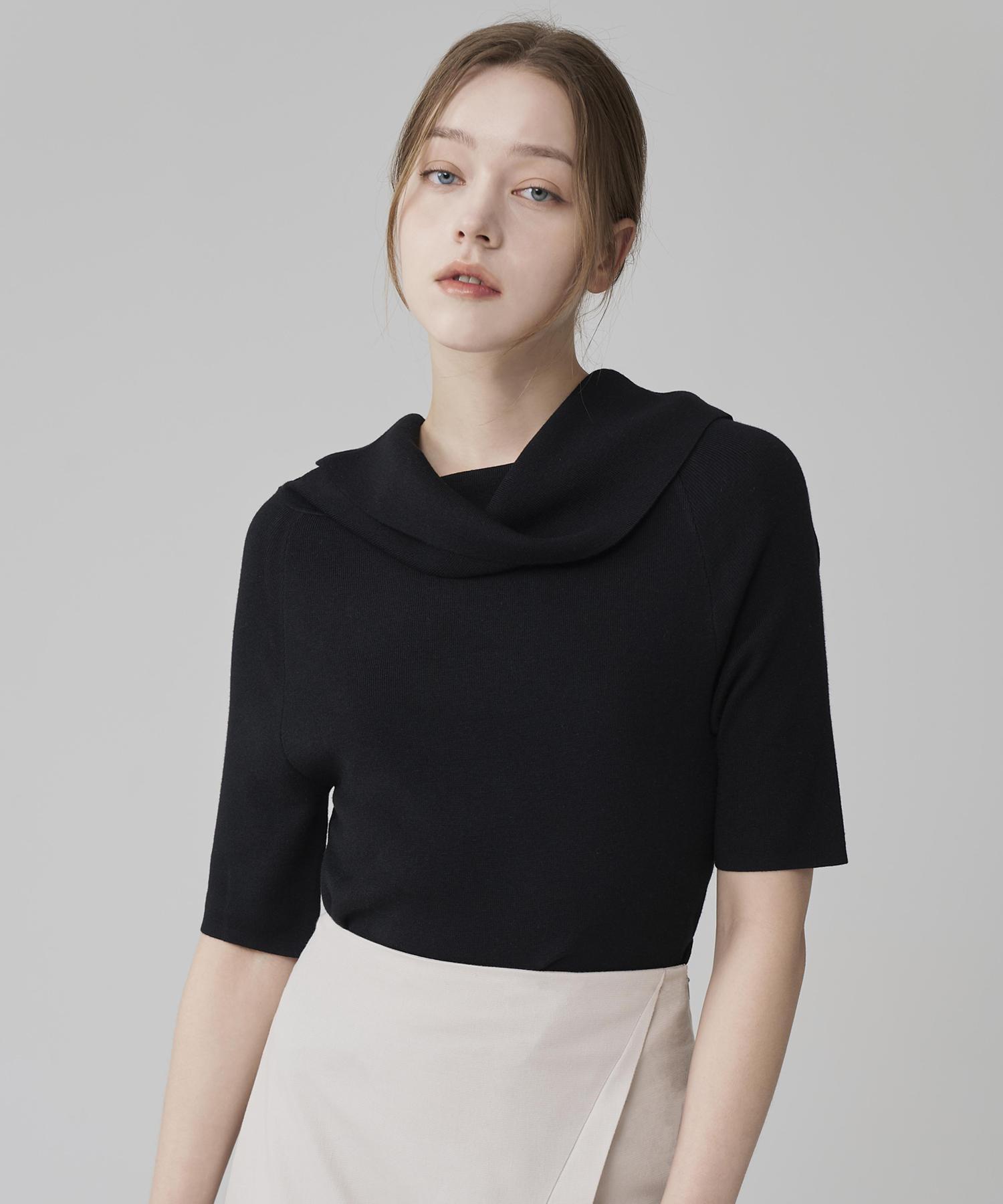 Hye Young Kim Knitted Foldover Off-Shoulder Top - Black Ivory
