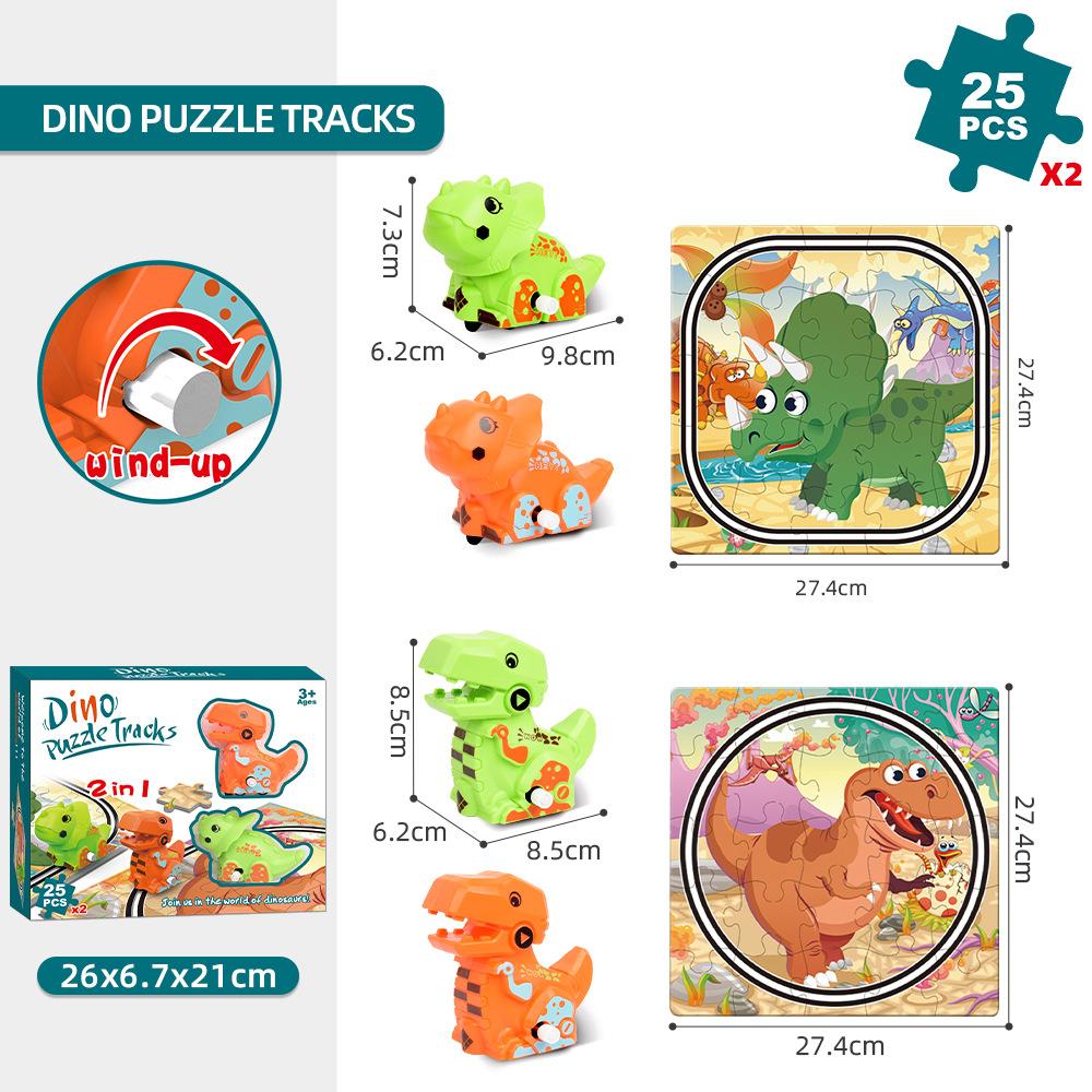 Dráha Puzzle 2 v 1 Hračka Dinosaurus Dárek Děti DIY Scéna Stavba Puzzle Dráha Autíčko