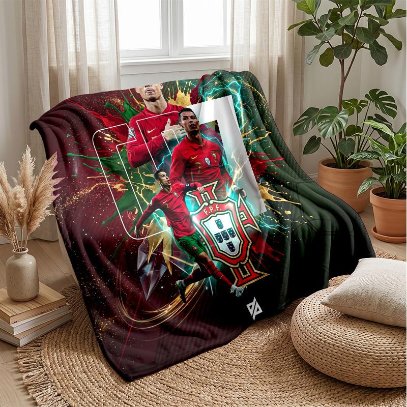 Portugal Football Printed Flannel Blanket Skin Friendly Warm Decorative Throw for Indoor Couch Bed Daily Use
