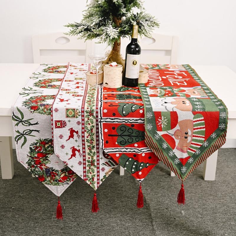 Christmas Party Tablecloth Snowman Santa Claus Table Runner Deer Xmas Tree Snowman Wedding Knitted Fabric Table Flag Home Decor