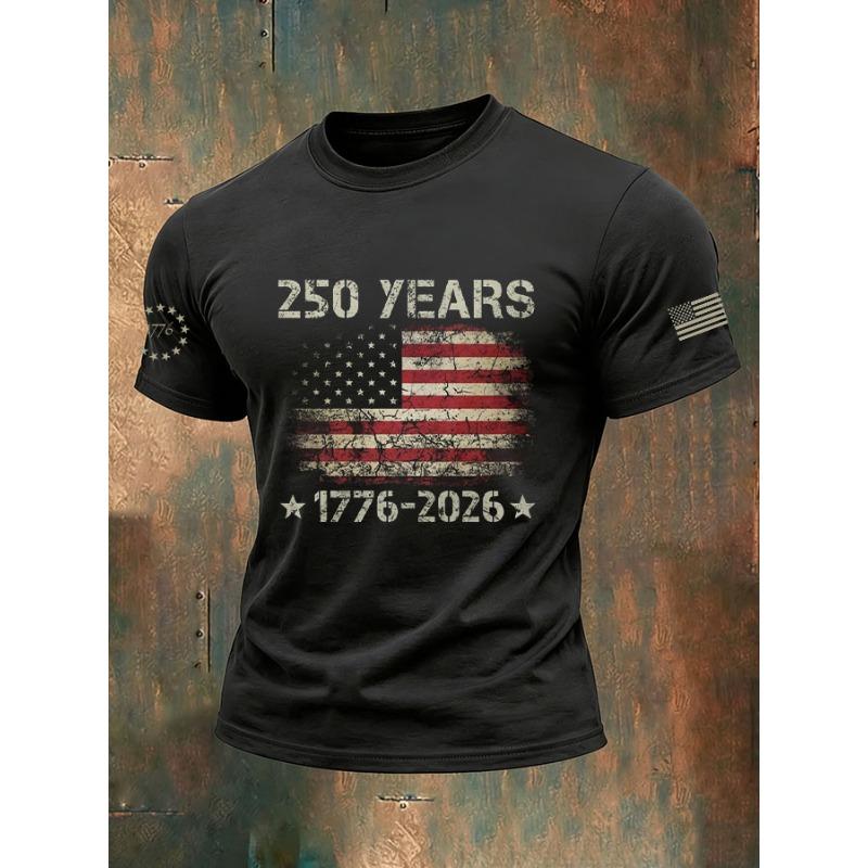 Mens USA 250th Us Flag Freedom 17762026 Print T Shirt Casual Short Sleeve O Neck Tee Summer Trendy Tops