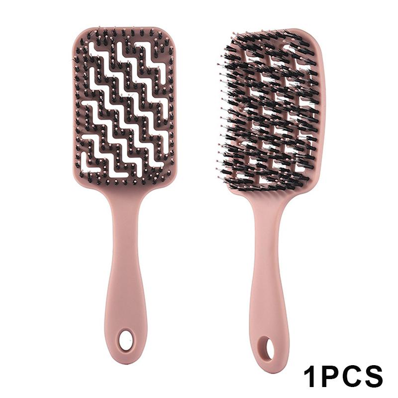 

1Pcs Boar Bristle Detangling Hair Comb Hollow Out Hair Brush Anti-Static Scalp Massage Hairbrush Salon Styling Tools For Gifting розовый