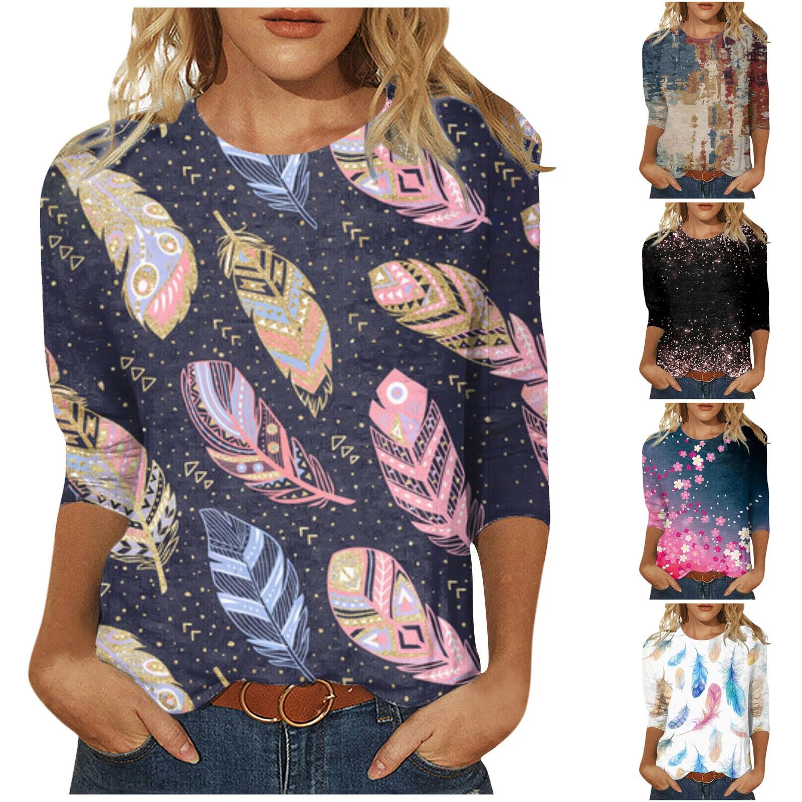 

Женская модная повседневная блузка с рукавами три четверти и круглым вырезом, пуловер