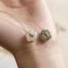 Natural Jade Necklace Hollow Carved Flower Shaped Pendant Necklace Dainty Choker Fashion Charm Necklace Chinese Jewelry