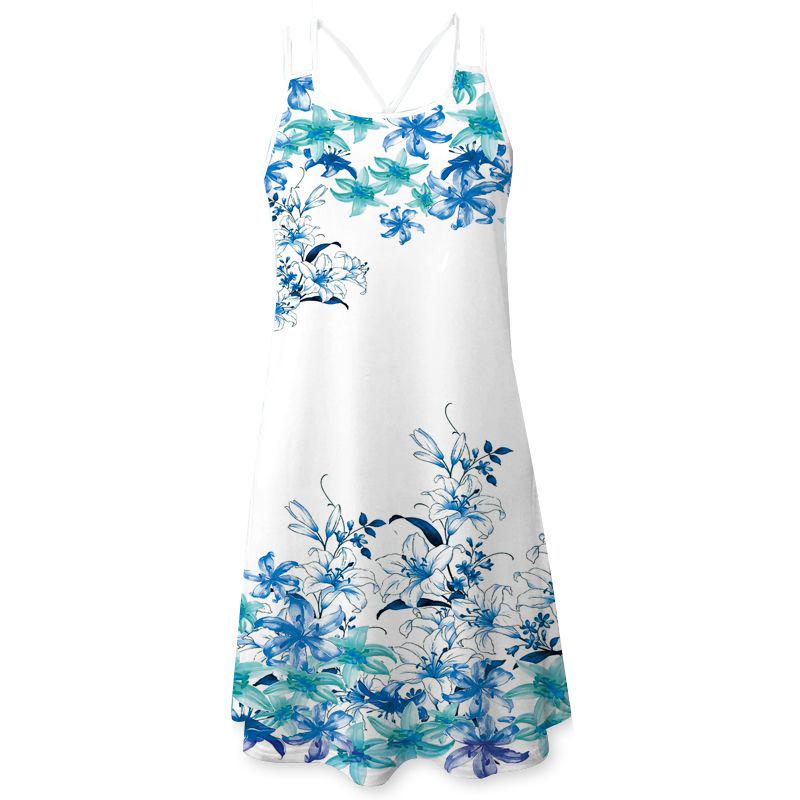 Elegant Women Summer Vintage Beach Sleeveless 3d Floral Print Boho Tank Dress