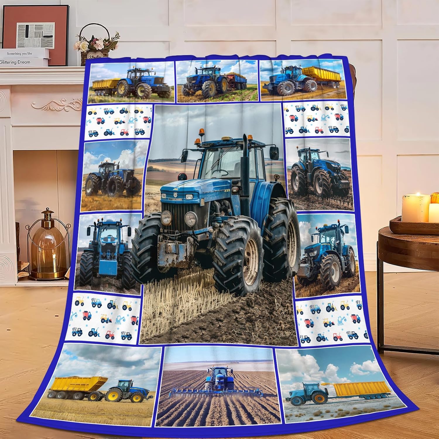 Truck Blanket Tractor Flannel Throw Blanket Super Soft Warm Cozy Plush Polyester Blanket Gifts for Girls Boys Kids Room Decor 75cmx90cm