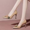 Thick Heel Pointed Head Shallow Mouth Flower Commuting Single Shoes Women's Soft Sole Comfortable Small Leather Shoes Autumn High Heels