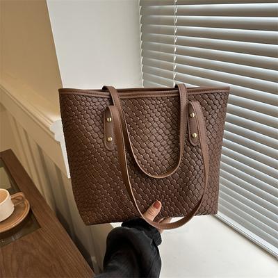 Double-Sided Woven Fashionable Retro Large-Capacity Casual Solid Color Single Shoulder Underarm Portable Tote Bag Women