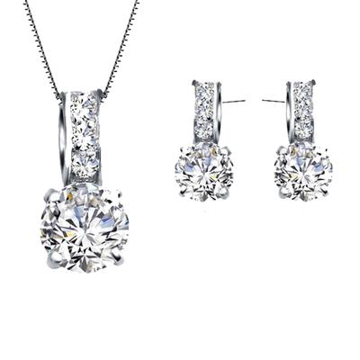 925 Sterling Silber Rainestone Anhänger Halskette Ohrring Frauen Schmuck Sets Großhandel