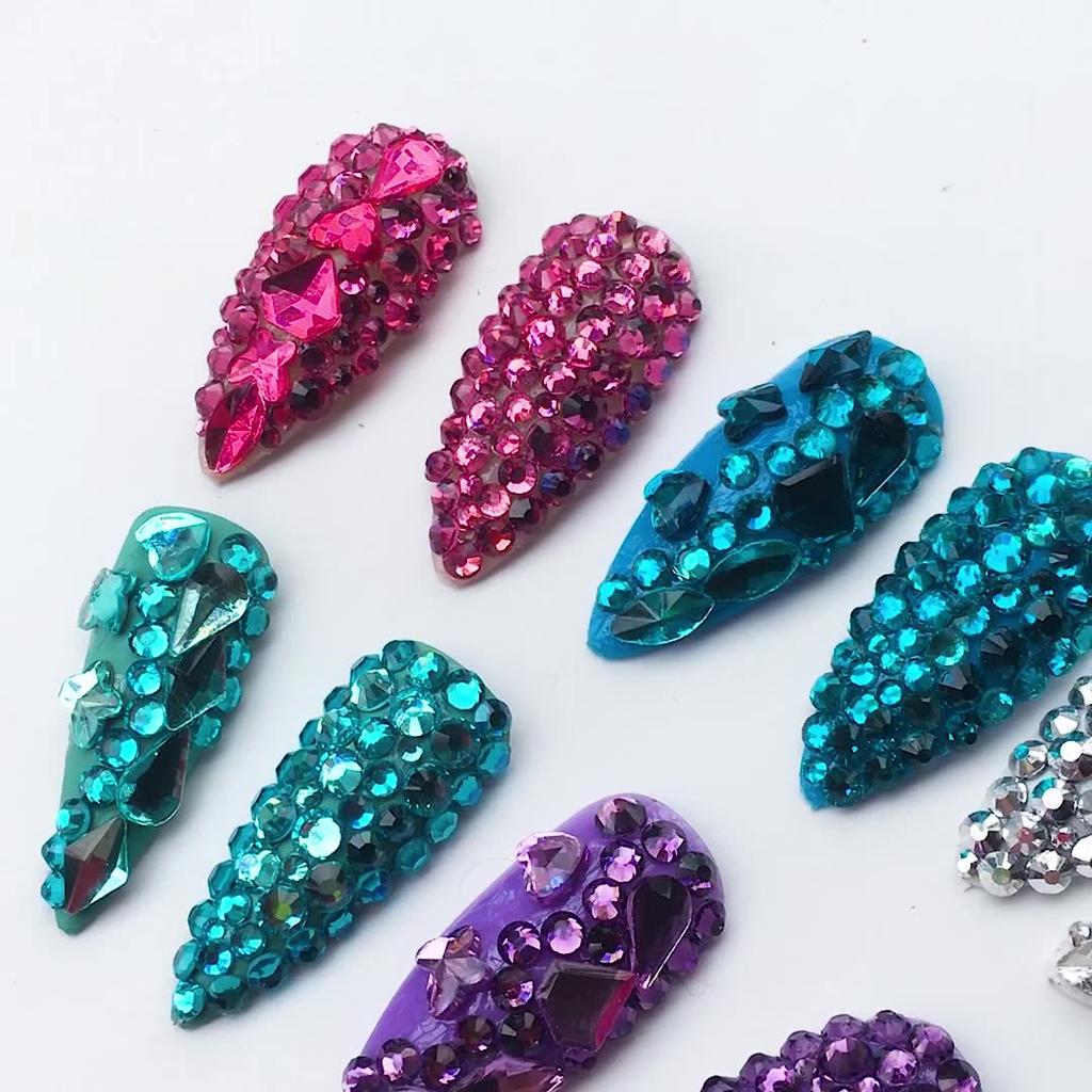 12 Grid Box Nail Art Rhinestone Flat Bottom Nail Art Special-Shaped Diamond Mixed Small Round Diamond Diy Nail Art Jewelry