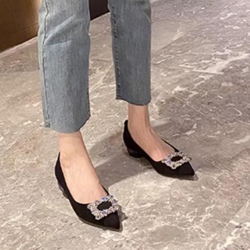 Chunky Heels Diamond with Crystals Ladies Pumps Pointed Toe Women's Shoes Block Heel Square Rhinestone Medium on Promotion Sale