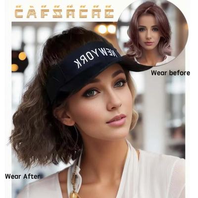 Chapéu Peruca com Cabelo Sintético Chapéu de Sol de Verão Boné de Beisebol Cabelo Curto Ondulado Cacheado Postiços para Mulheres Moda