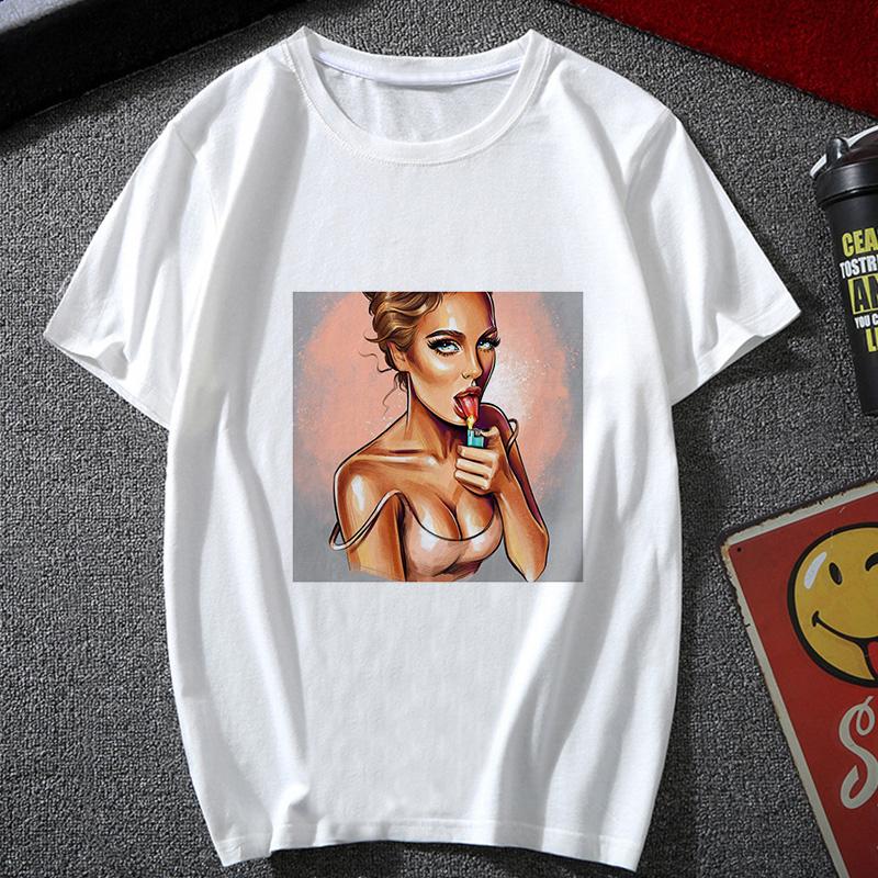 Women S Clothing T Shirts Camiseta Mujer Vintage Casual Harajuku Sexy Lady Coffee Girl Print
