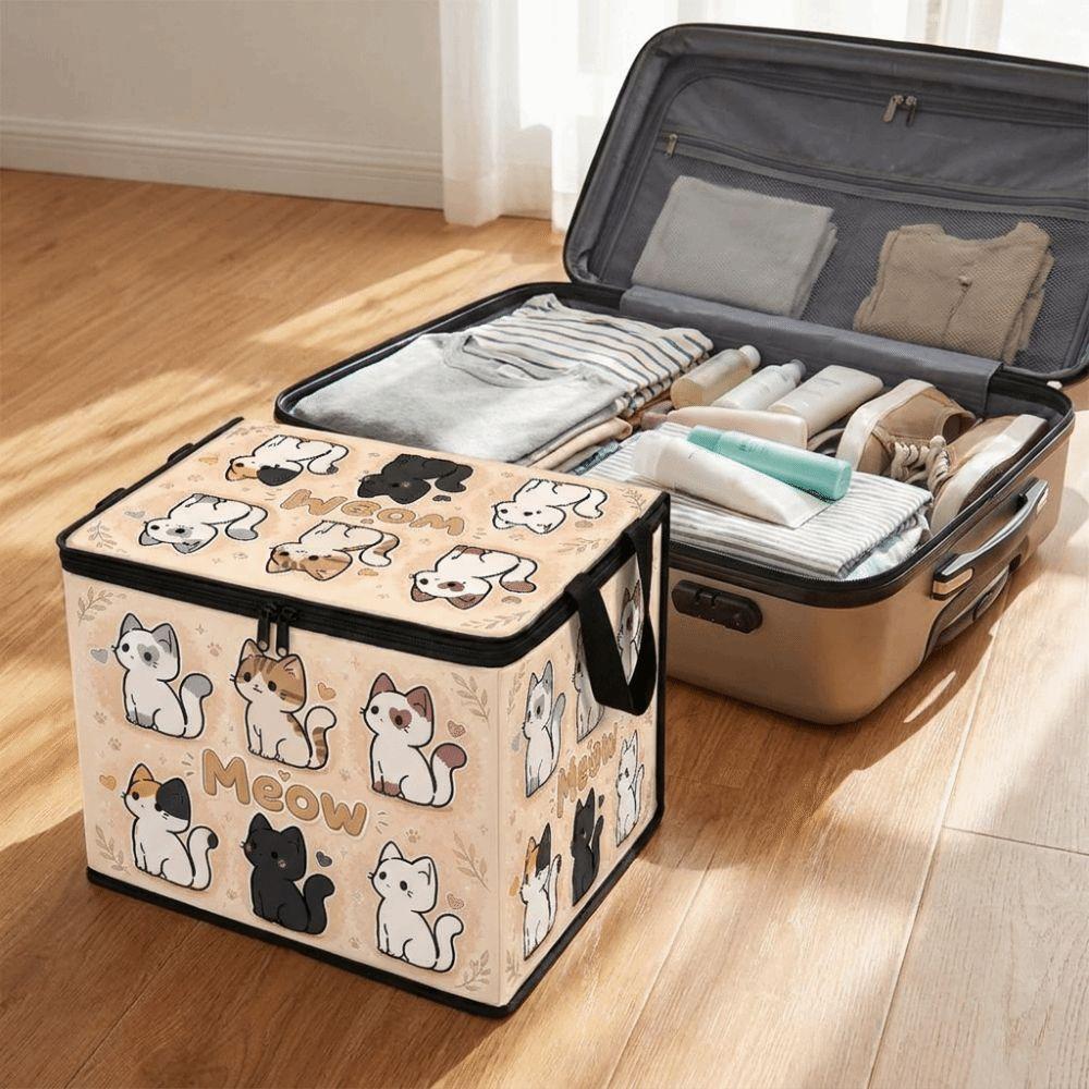 With Lid Foldable Clothes Organizer Large Capacity Cat Pattern Wardrobe Basket Clothing Storage