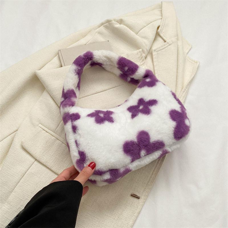 

2023 Popular Fluffy Single Shoulder Bag For Women Cute Floral Underarm Bag Korean Version фіолетовий