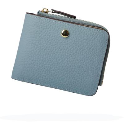 MR FONE Women's Mini Wallet, Genuine Leather, Bifold Wallet, Compact Wallet with Coin Purse, RFID Anti-Skimming, Thin, Popular (Celeste Blue)