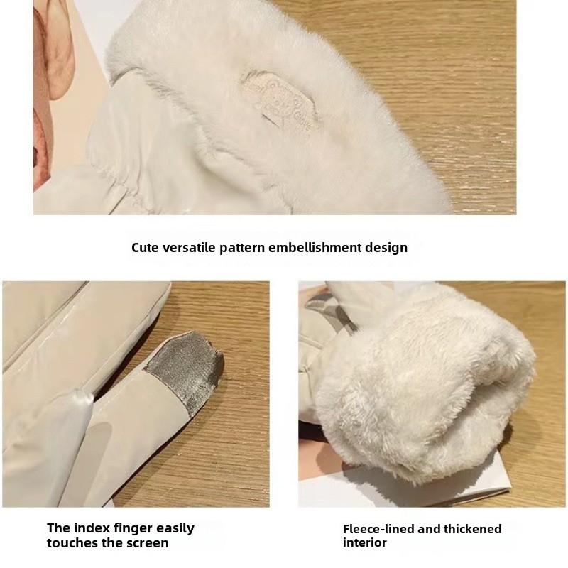 Gloves Winter Ladies Warm Cute Touch Screen Riding Electric Car Cold Plus Velvet Thickened Windproof Cotton Gloves