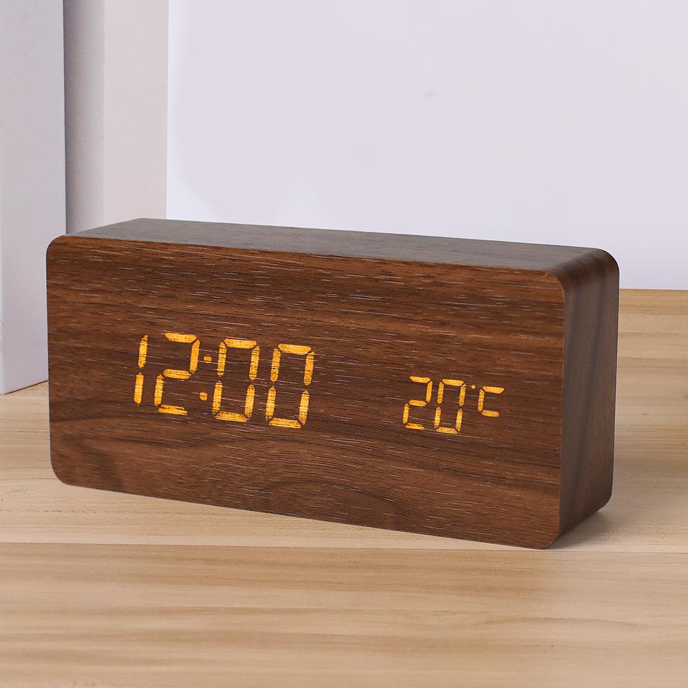 Minimalist LED Wooden Clock: Smart USB-Powered Alarm & Digital Display for Bedside or Desk.