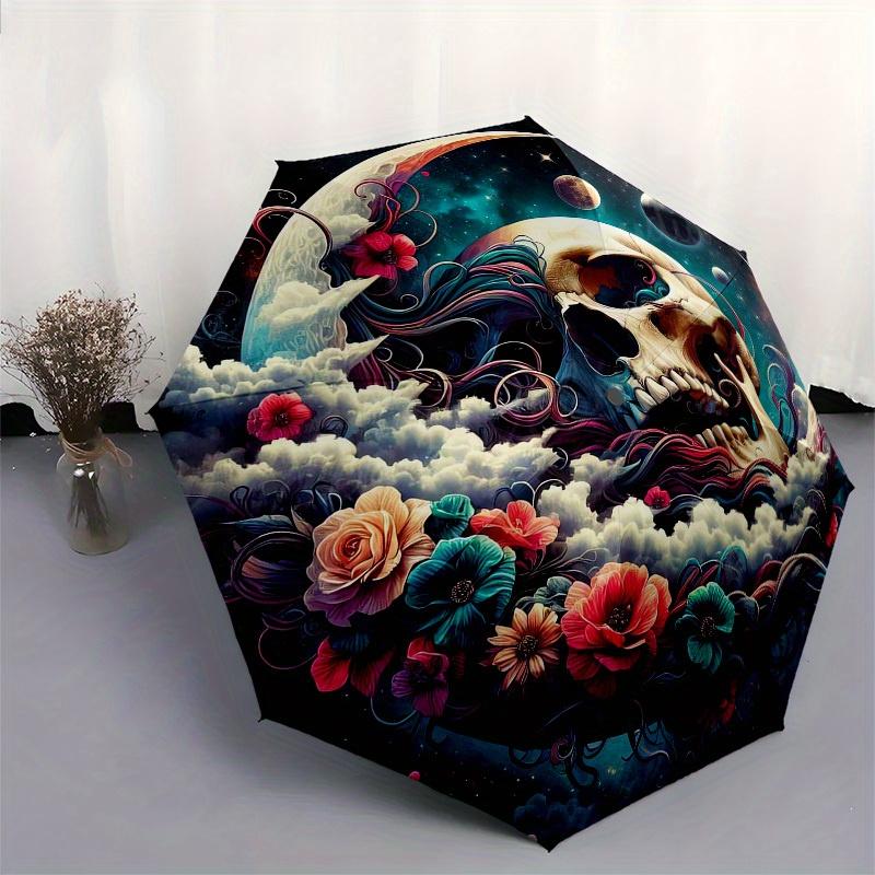 1pc Floral Cosmic Skull Artwork Umbrella with Plastic Handle,Suitable for All Seasons Home Travel Outdoor UmbrellaB1847