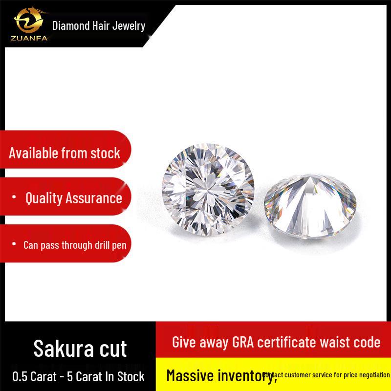 

In-stock Round Sakura Cut Moissanite with Certificate and Waist Code 5.0mm (0.5ct) with certificate and waist code