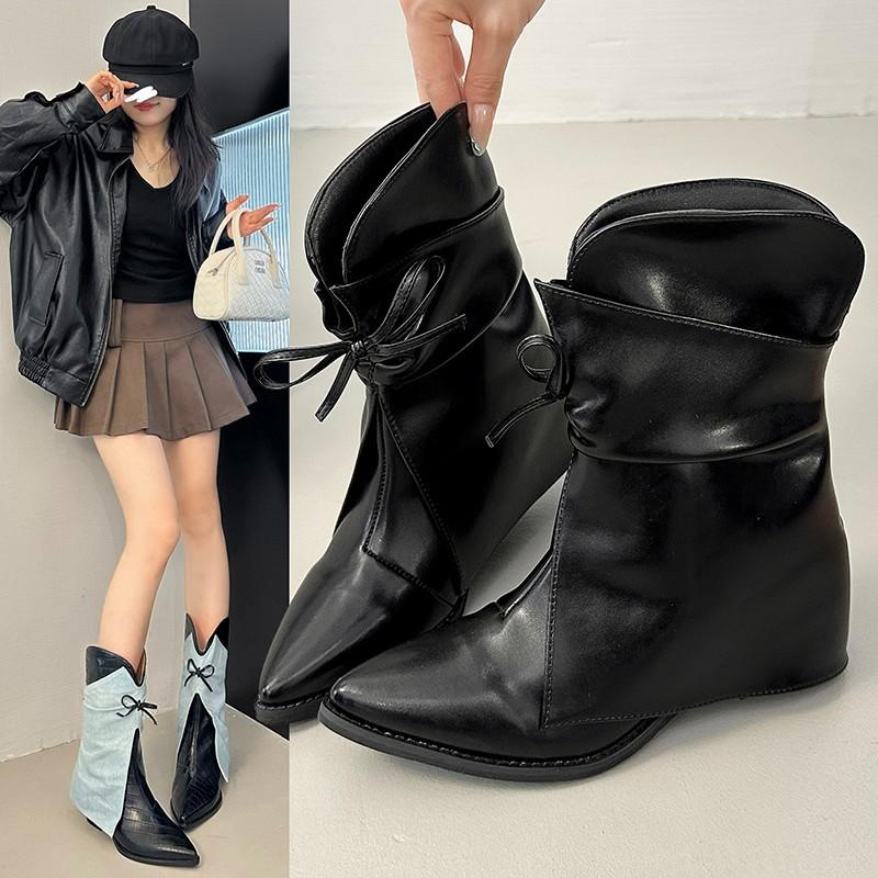 Yueyu versatile black trouser boots women's 2025 autumn and winter new stacking boots short British retro Martin boots