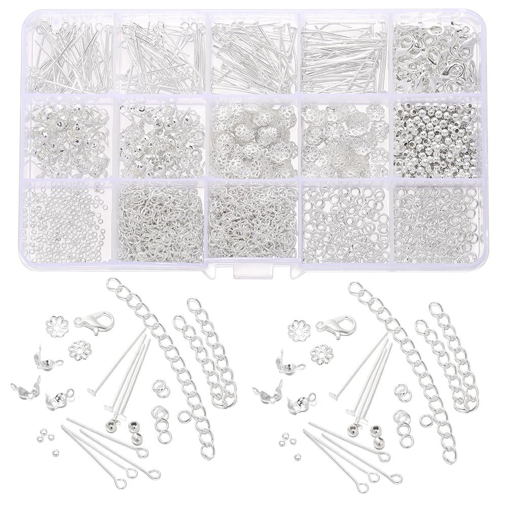 1260Pcs/Set Lobster Clasp Bead Flat Pins End Extension Chain Connector Clasp Kit for DIY Bracelet Necklace Jewelry Making