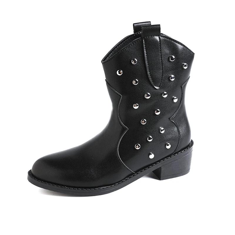 Big Size Explosive European and American Fashion Round Head Metal Rivets Belt Buckle Martin Boots Foreign Trade Women's Boots