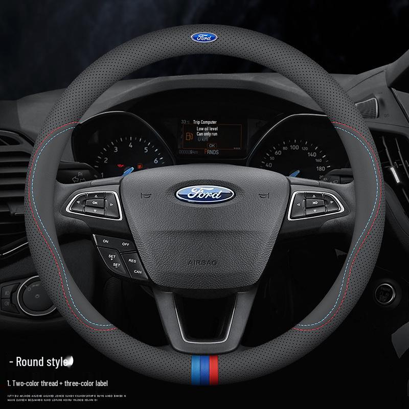 Ford Steering Wheel Cover: Genuine Leather for Mondeo, Edge, Kuga, Focus, Fiesta, Explorer, Mustang