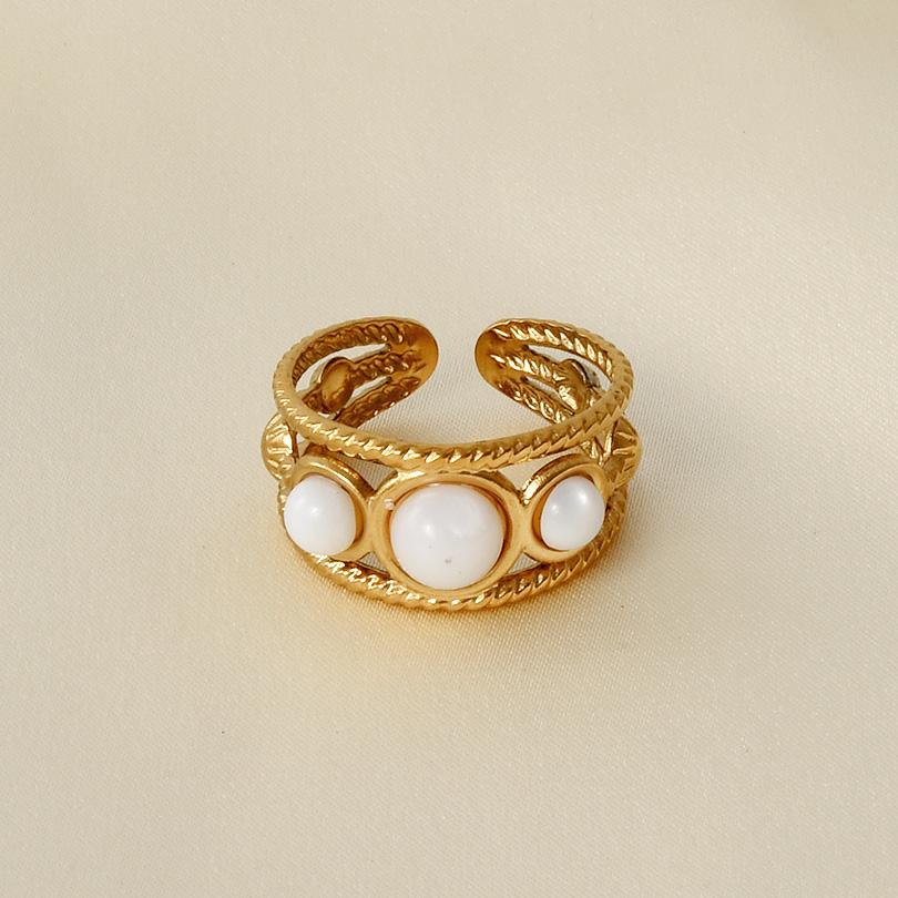 Waterproof Real Stone Jade Agate Ring Open Adjustable Stainless Steel Rings For Women Men Accessories Vintage Eye Cross Jewelry