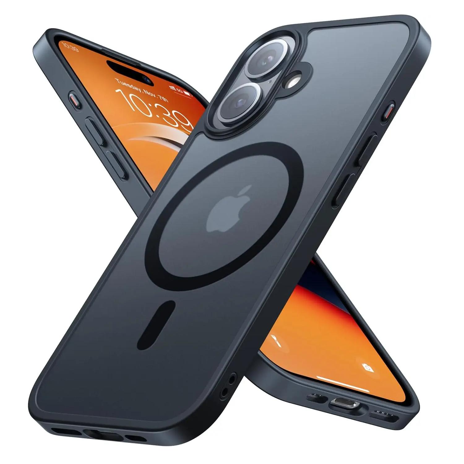 

Для Magsafe Магнитный беспроводной зарядный чехол для iPhone 16 Pro Max Plus iPhone16 Pro Max 5G противоударный матовый чехол для задней крышки For iPhone 16 чёрный