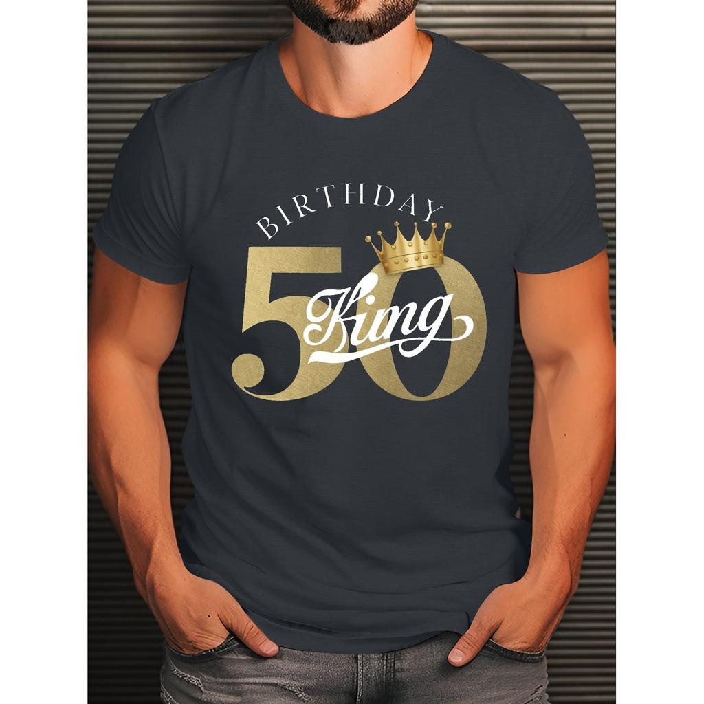 50th Birthday King Graphic Tshirt Men Premium Cotton Casual Short Sleeve Tee