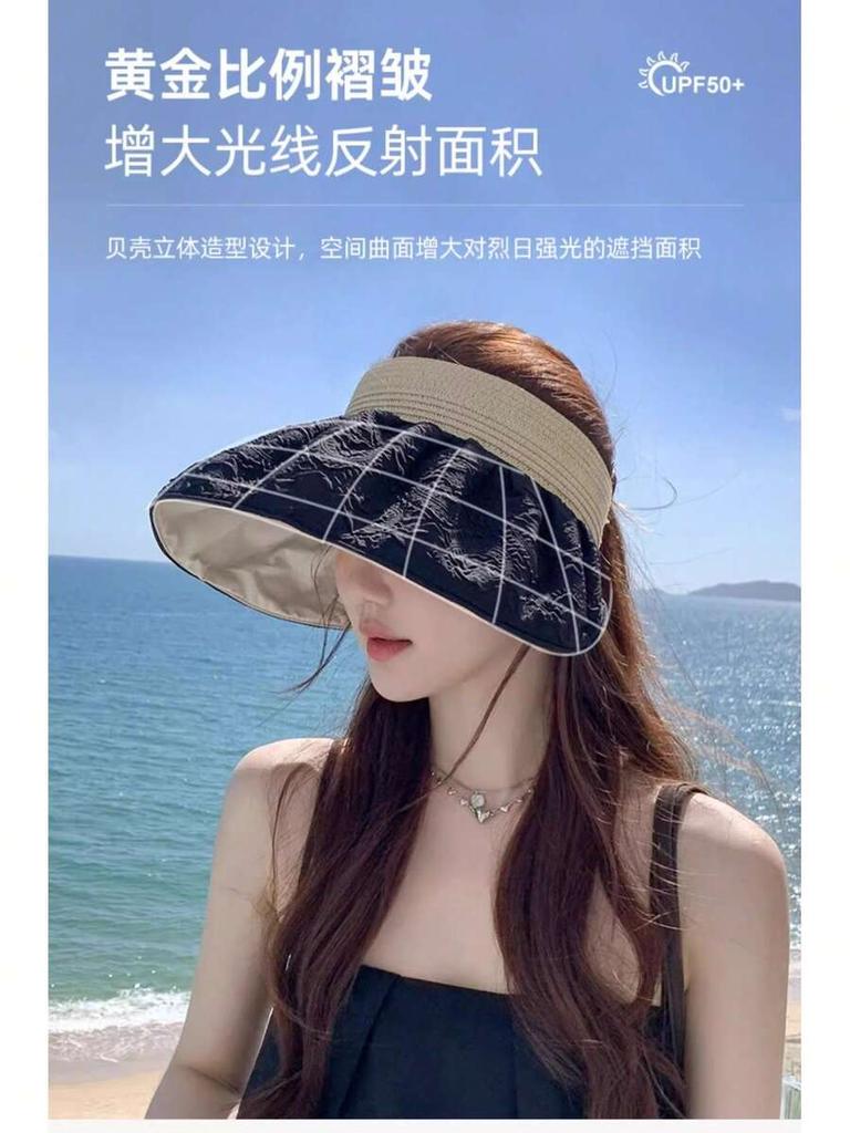 Womens Summer UV Protection Wide Brim Open Visor Sun Hat Breathable Face Covering