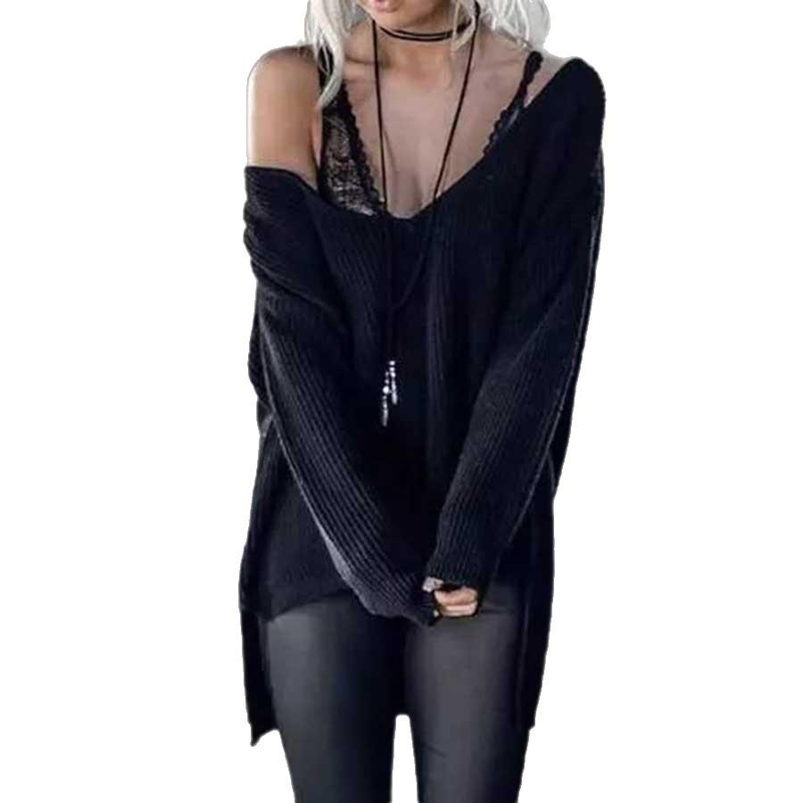 Autumn and winter new women's clothing European and American solid color long-sleeved sweater knitted sweater top