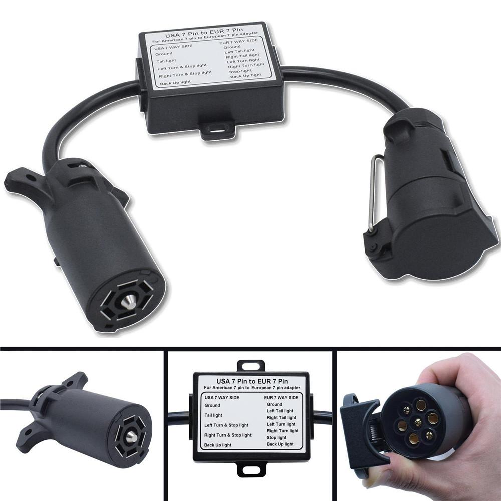 New USA to EU Trailer Light Converter US 7Way Blade Socket to EU 7Pin Round Plug