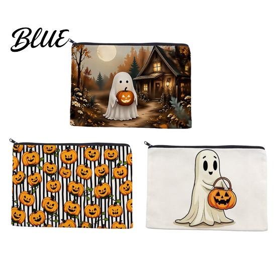 Makeup Storage Bag Halloween Bag Scratch Resistant Durable Canvas Cute Printed Zipper Toiletry Pouch for Cosmetics And Stationery Washable Cosmetic