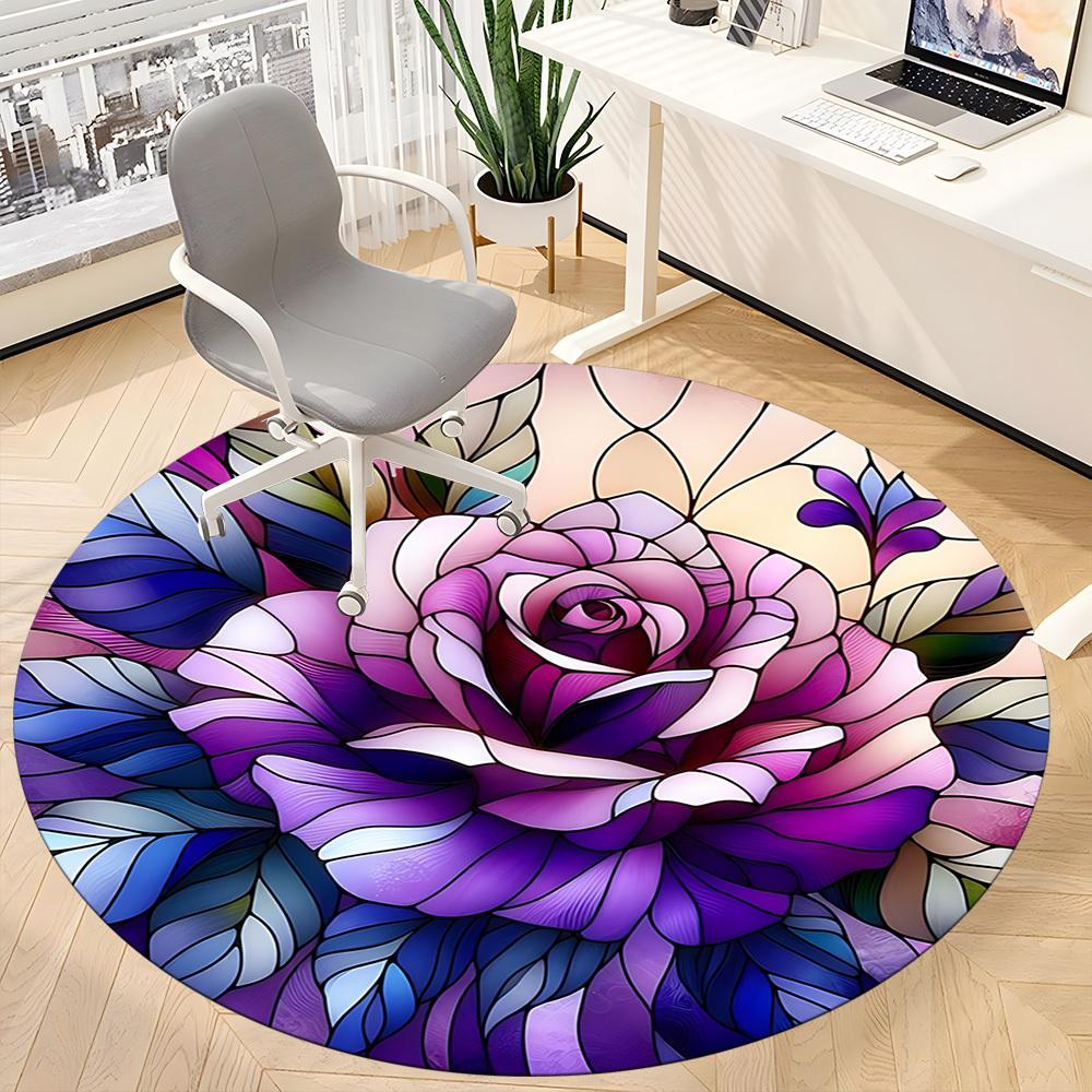 1pc Rose StainedGlass Office Round Area Rug, Indoor Mat Suitable ForOffice, Under Office Chairs Bedroom Living Room Home Decor, Room Deco  D091