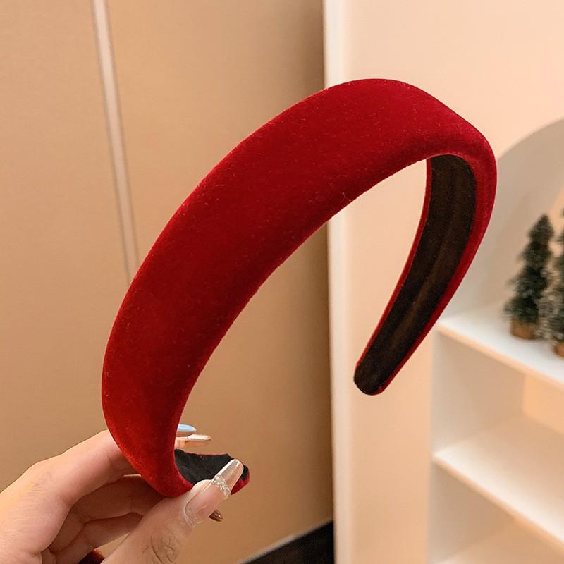 Retro Red Velvet High Crown Headband - Wide Edge Korean Influencer Style