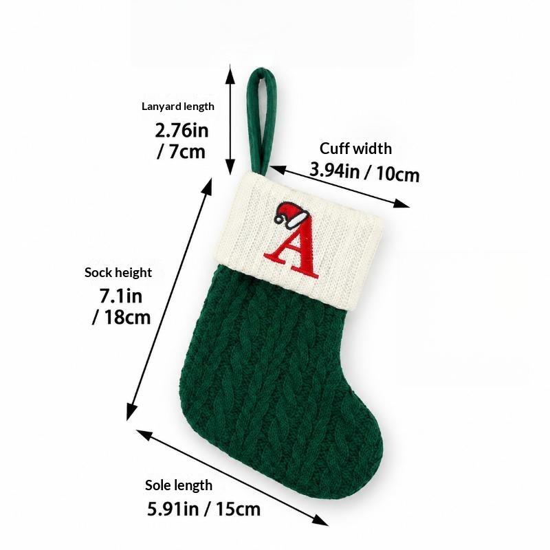 1 Stück Monogramm Gestrickte Socken Grün A-Z Buchstabe Hängende Weihnachtsstrümpfe Kamin Weihnachtsbaum Hängend Party Dekoration