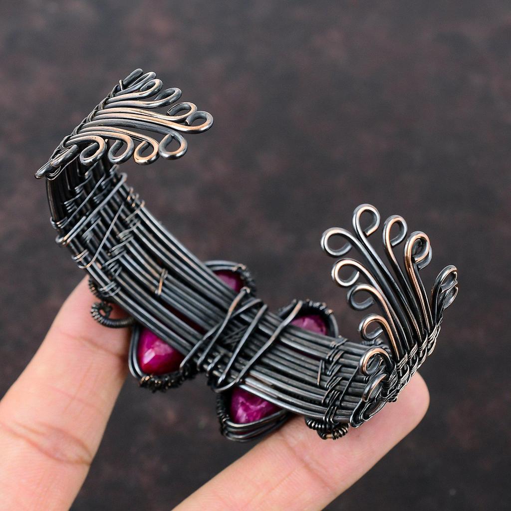 Faceted Kashmir Ruby Bangle Copper Wire Wrapped Cuff Bracelet Adjustable Bangle Handmade Gemstone Cuff Copper Wire Jewelry Anniversary Gifts