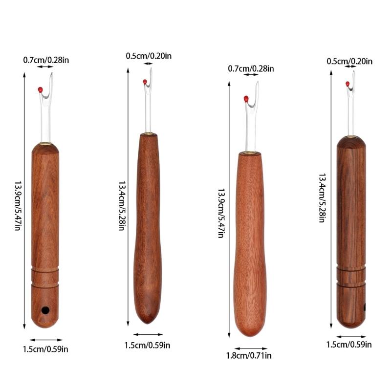 Pack of 4 Crosses Stitching Seam Ripper Featuring Wood Handle for Thread Removal and Comfortable Ergonomic Grip
